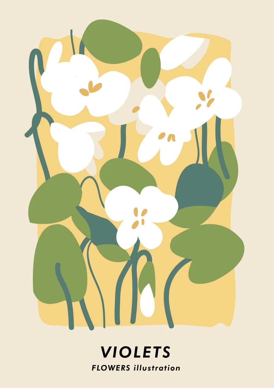 手绘小清新北欧花朵植物花卉插画海报封面画芯装饰AI矢量设计素材【016】